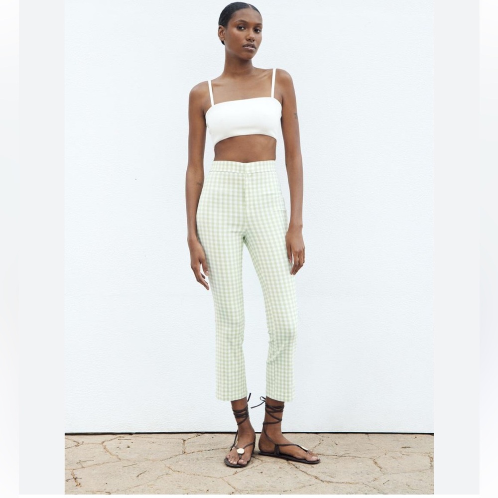Zara Green Gingham Pants Size Medium